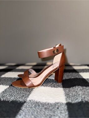 Versace Brown Block Heel Ankle Strap Sandals